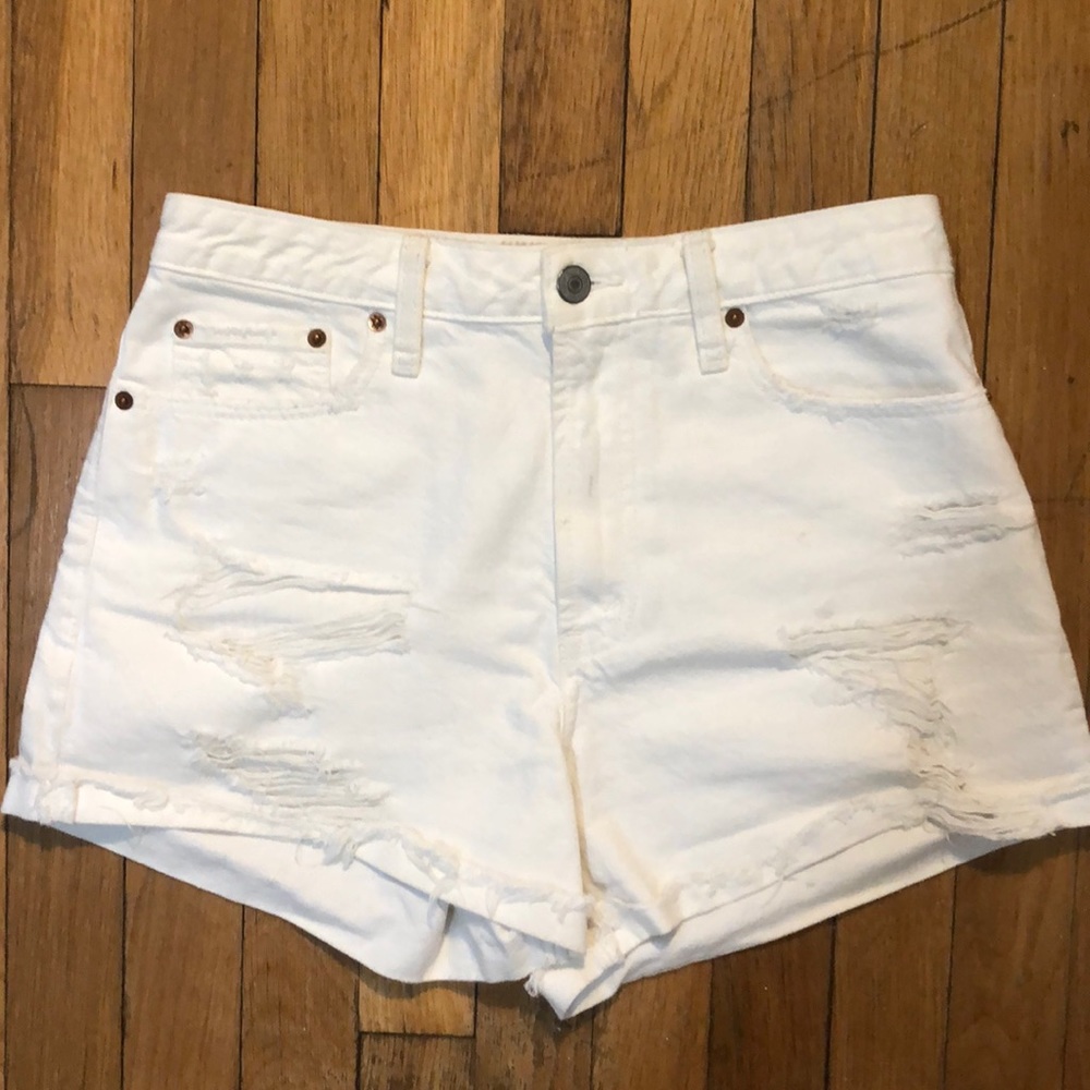 Abercrombie high rise white denim shorts